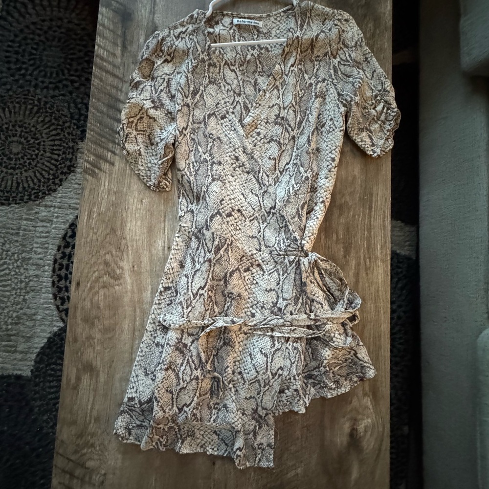 Reformation snake skin print wrap dress